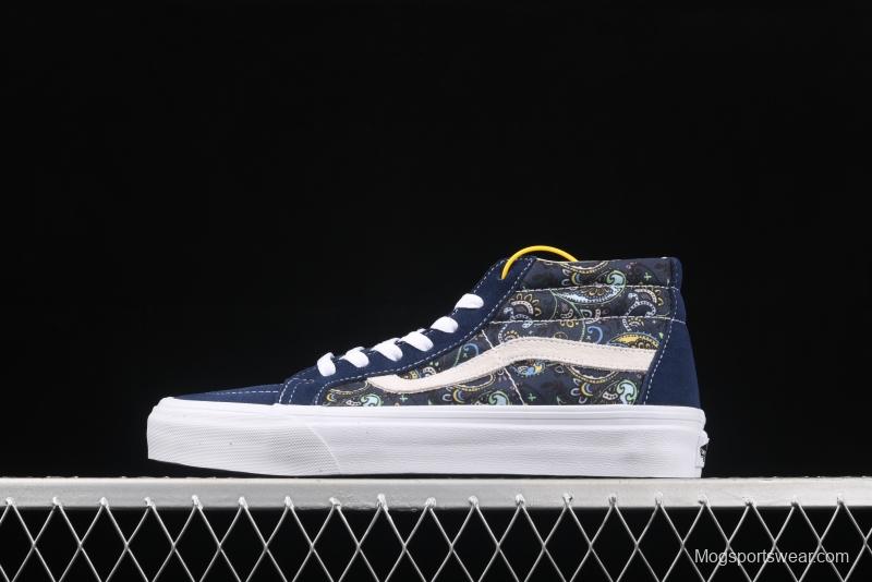 Vans Sk8-Mid Reissue cashew flower Tibetan blue color Zhongbang casual board shoes VN0A391FITN