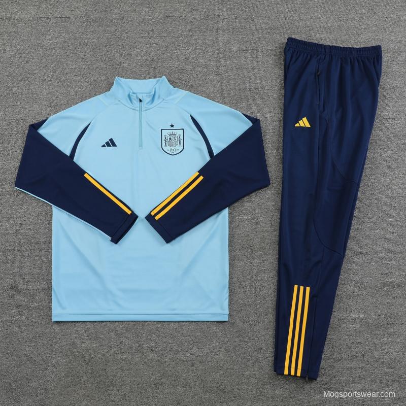 2022 Spain Blue Half Zipper Tracksuit