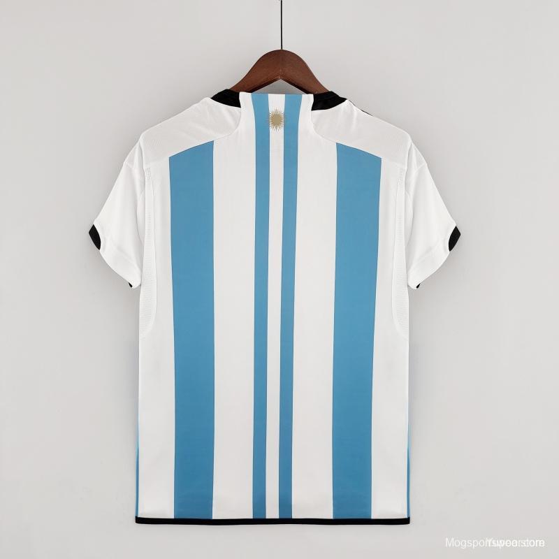 3 Stars 2022 Argentina Home Jersey With World Cup Champion Patches