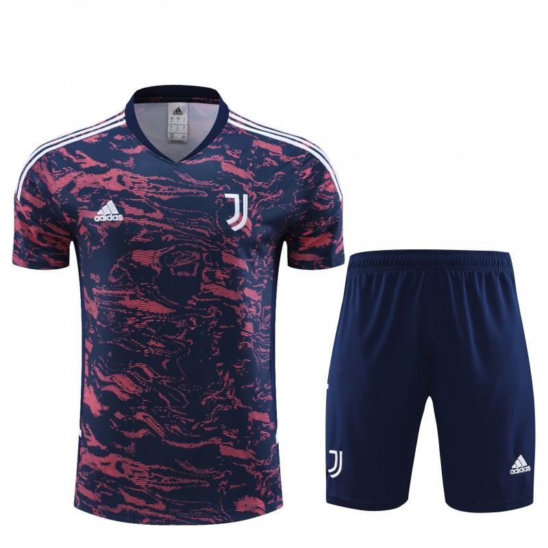 23 24 Juventus Red Navy Stripe Short Sleeve+Shorts