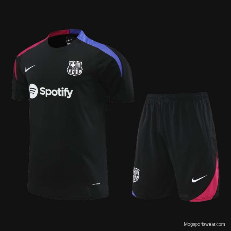 23/24 Barcelona Black Cotton Short Sleeve Jersey+Shorts